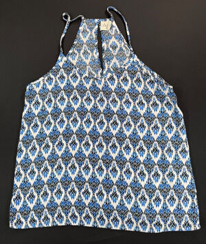 Paper Crane Sleeveless Shirt / Tank in Blue Geometric Pattern (Women's M)